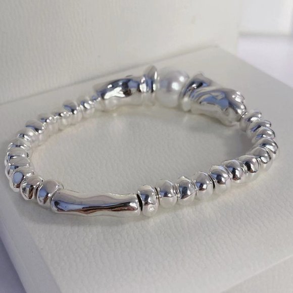 Uno de 50 Silver bracelet - CORALLINE Bracelet alloy /Faux Pearl / Glass Crystal - Picture 5 of 7